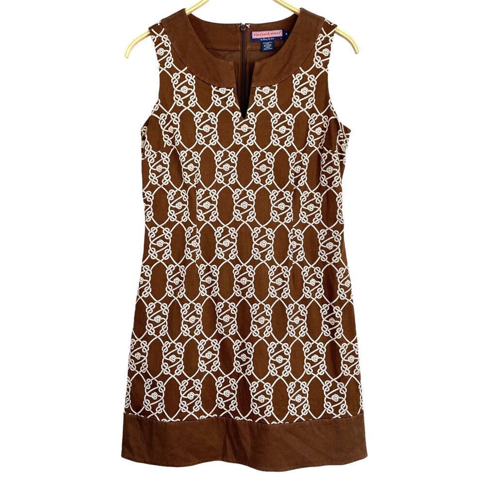 VINEYARD VINES size 6 Dress Brown Sleeveless Sailor's Knot Print Shift Nautical